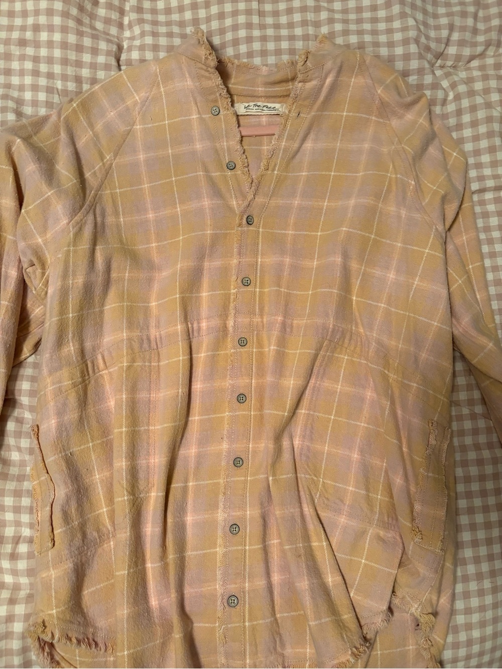 We the Free Light Peach Plaid Button-Front flannel